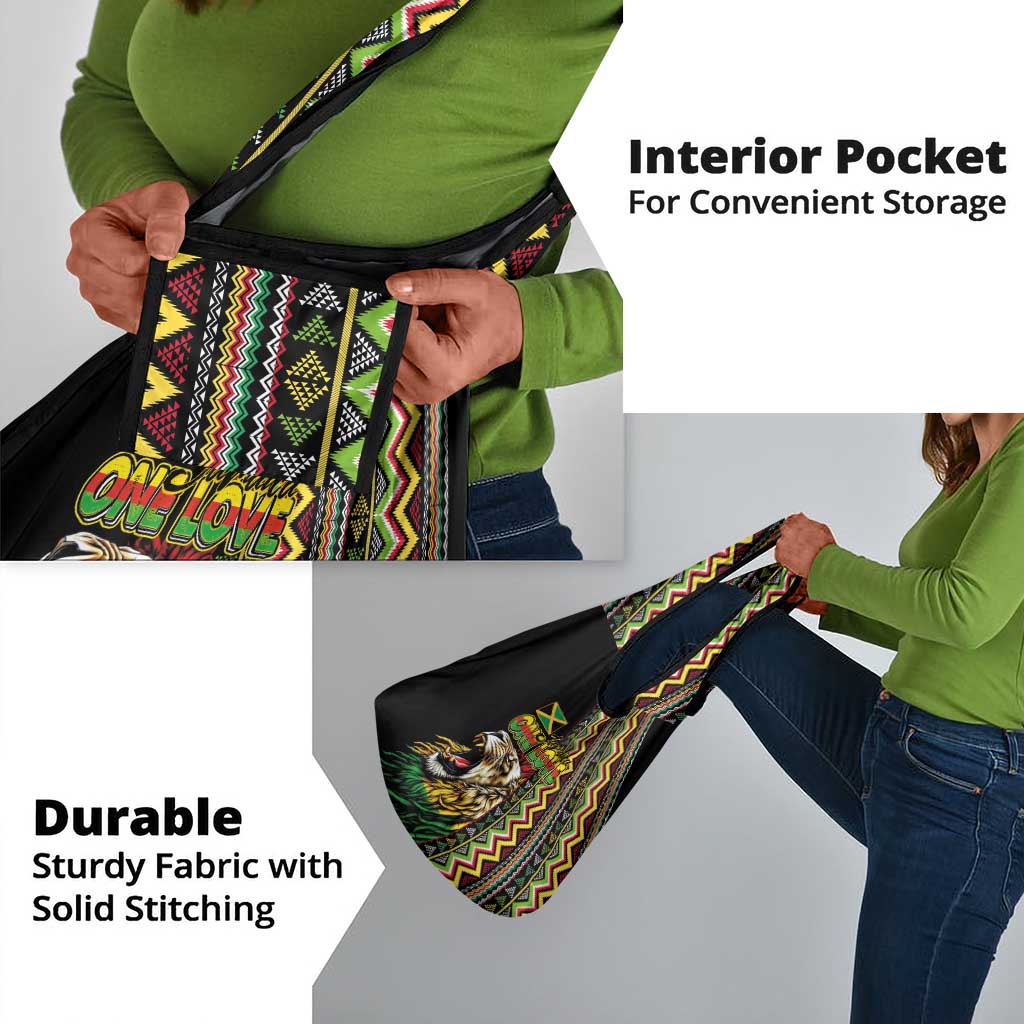 Jamaican Reggae-One Love Grocery Bag Tribal African Pattern and Roaring Lion - African Pride