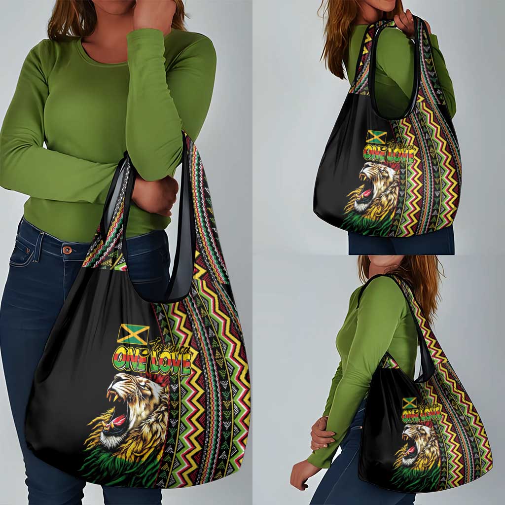 Jamaican Reggae-One Love Grocery Bag Tribal African Pattern and Roaring Lion - African Pride