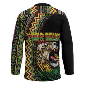 Personalized Jamaican Reggae-One Love Hockey Jersey Tribal African Pattern and Roaring Lion - African Pride