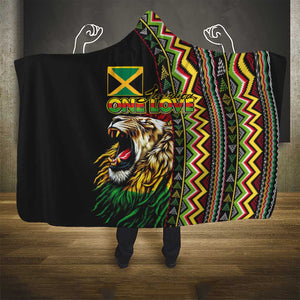 Jamaican Reggae-One Love Hooded Blanket Tribal African Pattern and Roaring Lion - African Pride