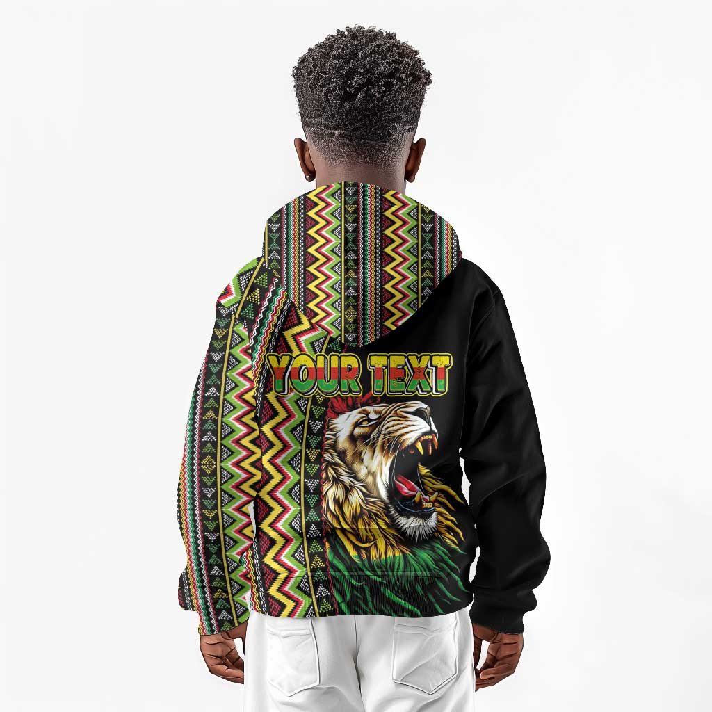 Personalized Jamaican Reggae-One Love Kid Hoodie Tribal African Pattern and Roaring Lion - African Pride