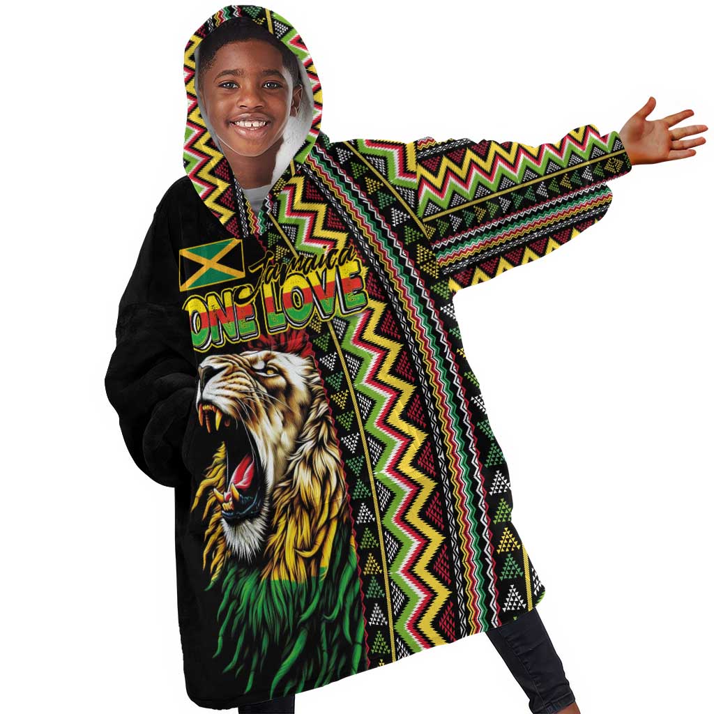 Personalized Jamaican Reggae-One Love Kid Wearable Blanket Hoodie Tribal African Pattern and Roaring Lion - African Pride