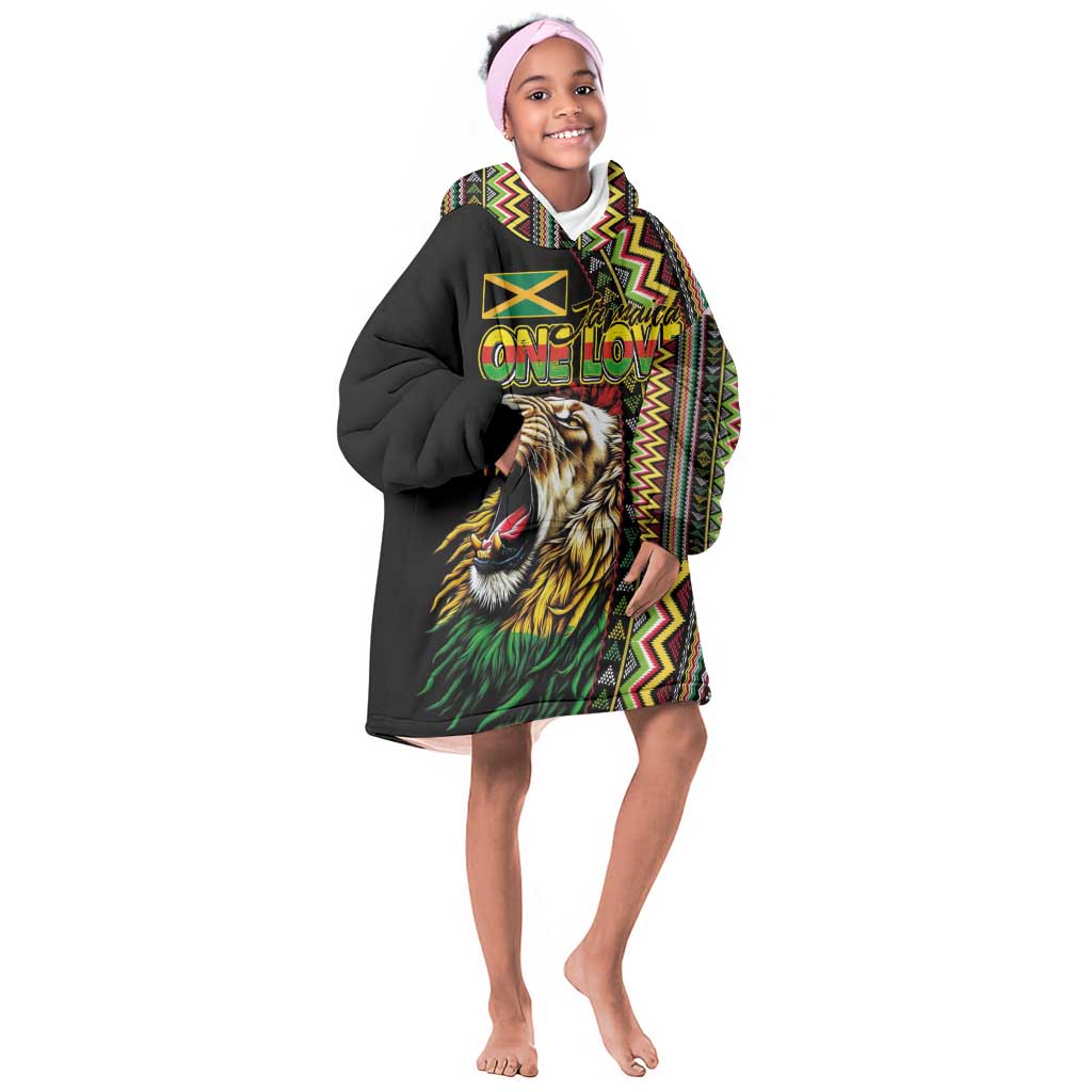 Personalized Jamaican Reggae-One Love Kid Wearable Blanket Hoodie Tribal African Pattern and Roaring Lion - African Pride