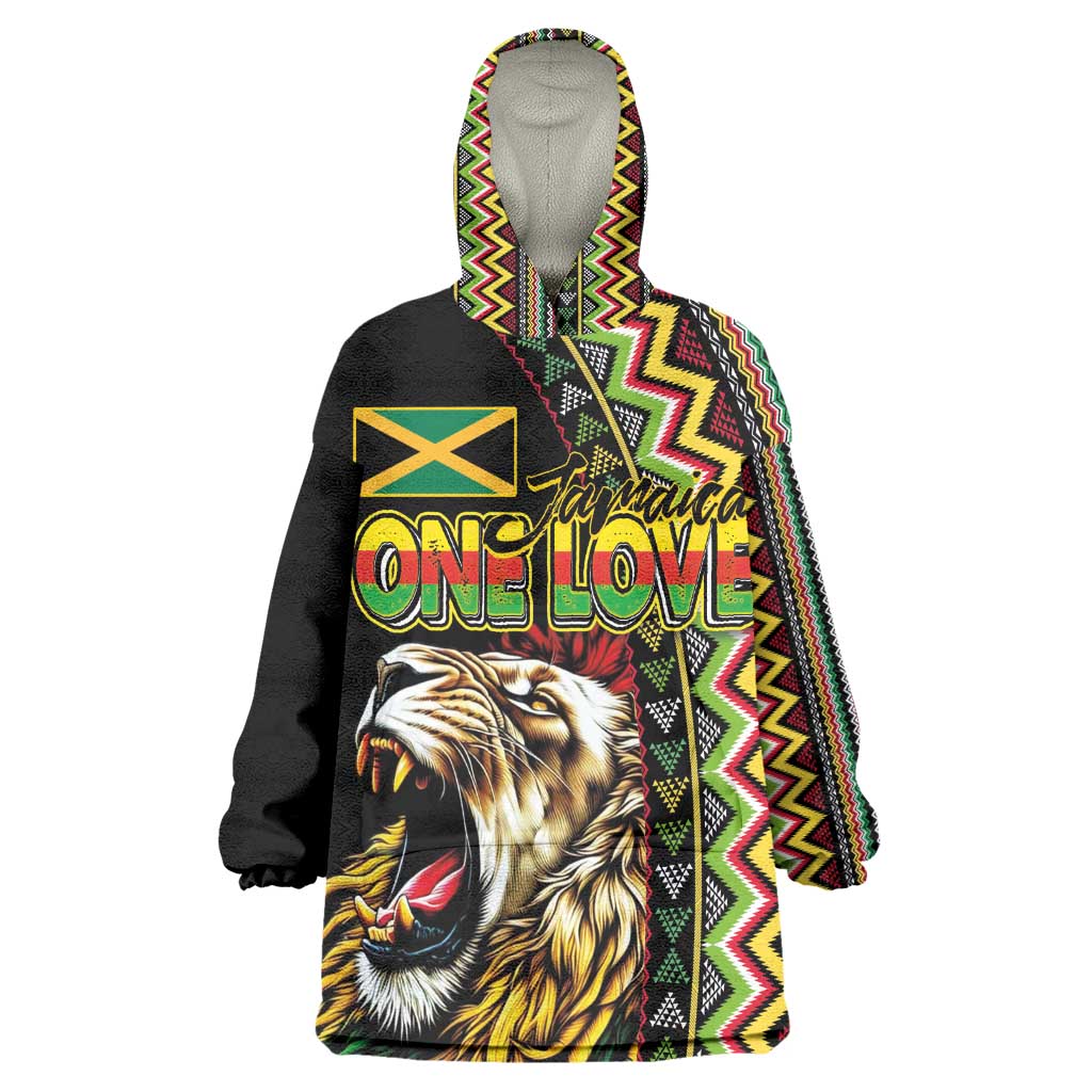 Personalized Jamaican Reggae-One Love Kid Wearable Blanket Hoodie Tribal African Pattern and Roaring Lion - African Pride