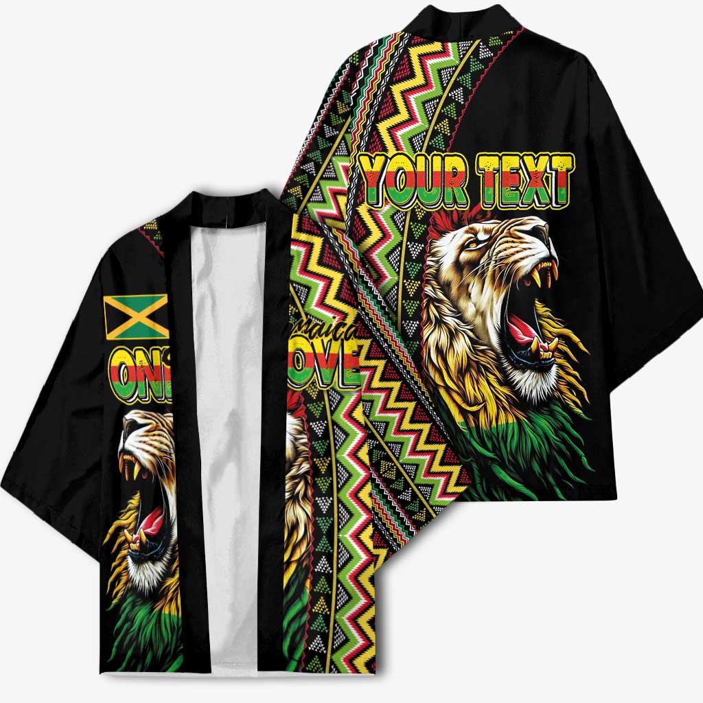 Personalized Jamaican Reggae-One Love Kimono Tribal African Pattern and Roaring Lion - African Pride