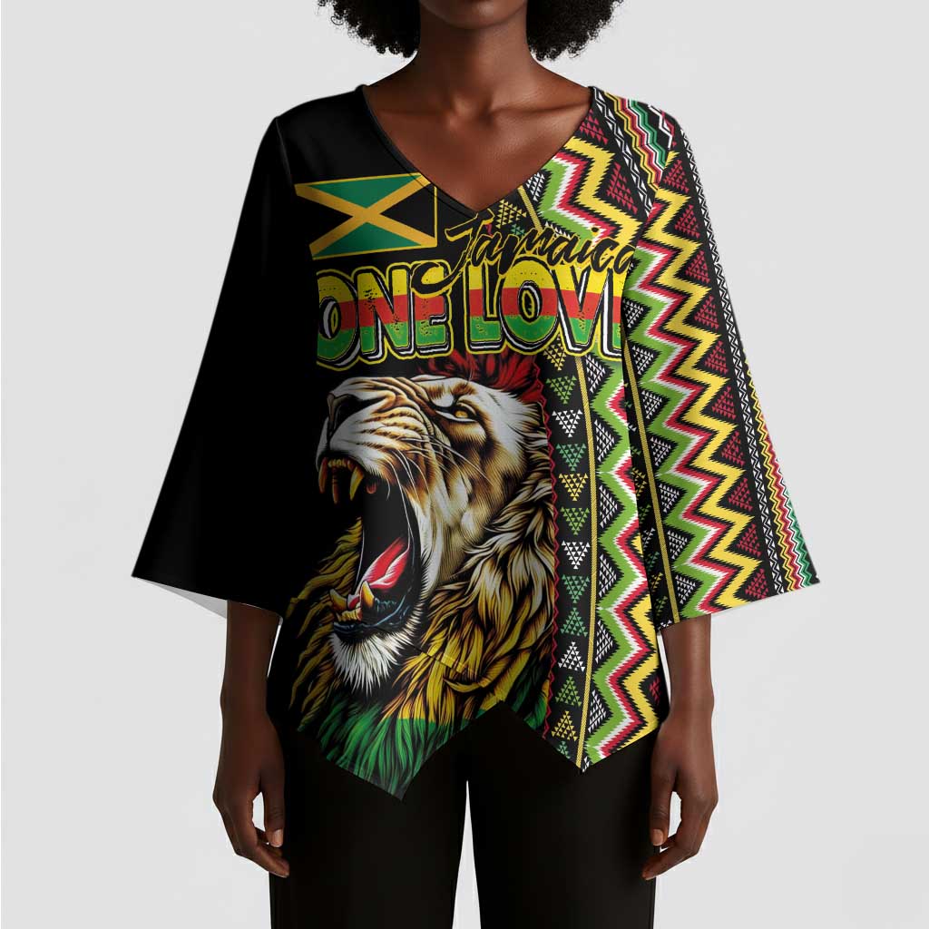 Personalized Jamaican Reggae-One Love Kimono Sleeve Blouse Tribal African Pattern and Roaring Lion - African Pride