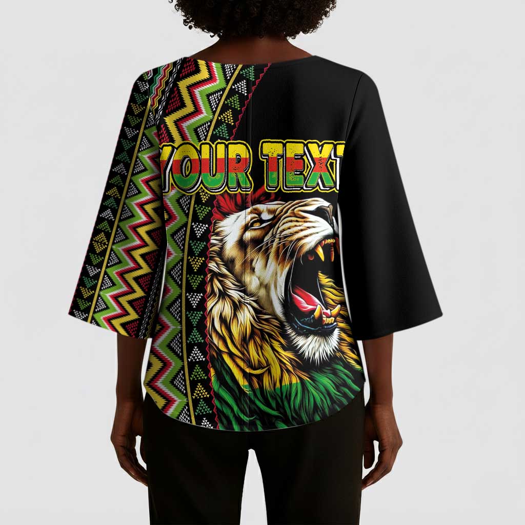 Personalized Jamaican Reggae-One Love Kimono Sleeve Blouse Tribal African Pattern and Roaring Lion - African Pride