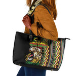Jamaican Reggae-One Love Leather Tote Bag Tribal African Pattern and Roaring Lion - African Pride