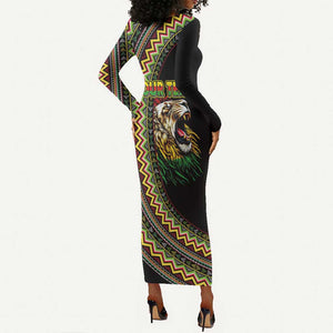 Personalized Jamaican Reggae-One Love Long Sleeve Bodycon Dress Tribal African Pattern and Roaring Lion - African Pride