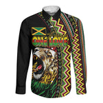 Personalized Jamaican Reggae-One Love Long Sleeve Button Shirt Tribal African Pattern and Roaring Lion - African Pride