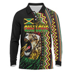 Personalized Jamaican Reggae-One Love Long Sleeve Polo Shirt Tribal African Pattern and Roaring Lion - African Pride