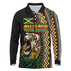 Personalized Jamaican Reggae-One Love Long Sleeve Polo Shirt Tribal African Pattern and Roaring Lion - African Pride