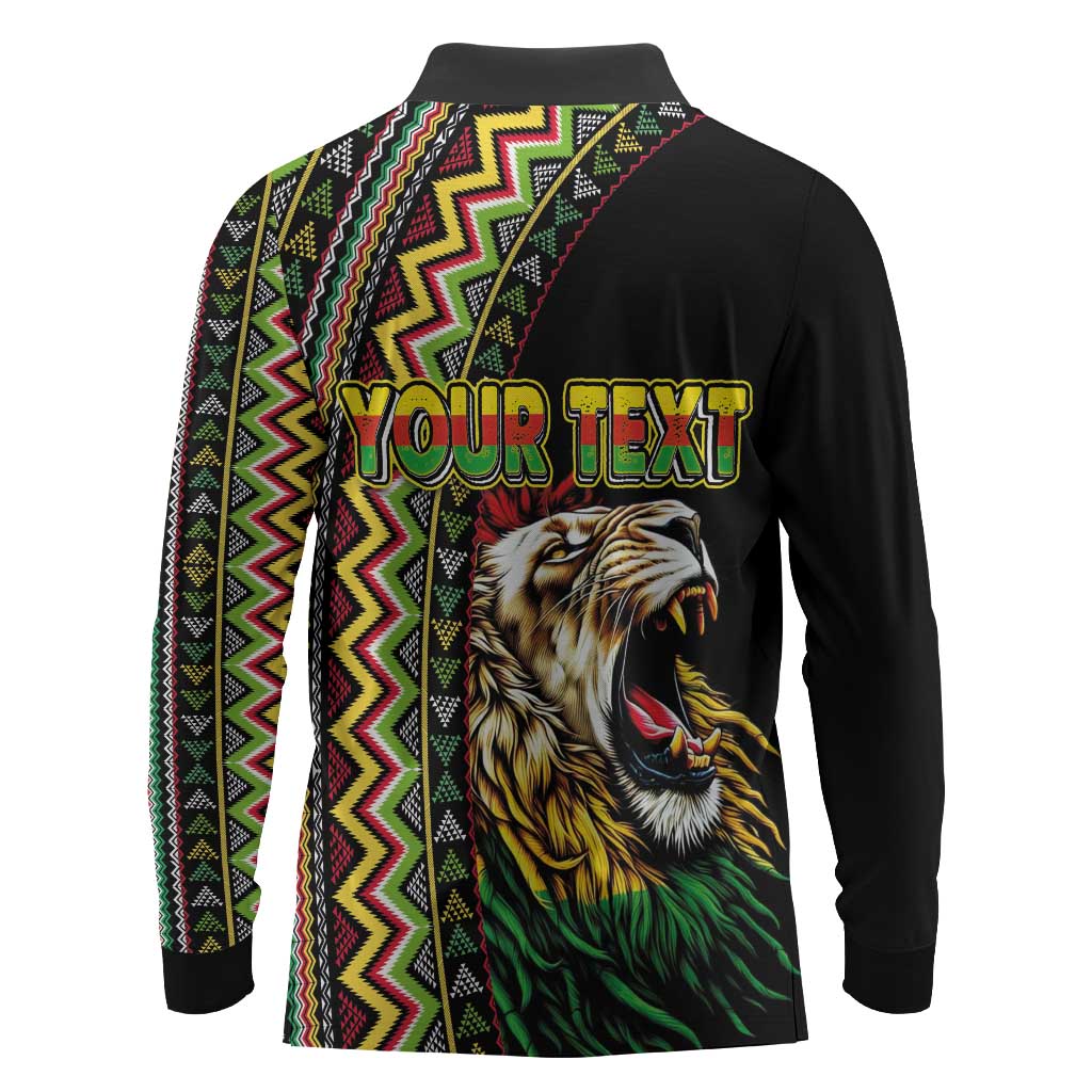 Personalized Jamaican Reggae-One Love Long Sleeve Polo Shirt Tribal African Pattern and Roaring Lion - African Pride