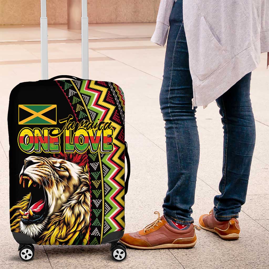 Jamaican Reggae-One Love Luggage Cover Tribal African Pattern and Roaring Lion - African Pride