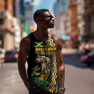 Personalized Jamaican Reggae-One Love Men Tank Top Tribal African Pattern and Roaring Lion - African Pride