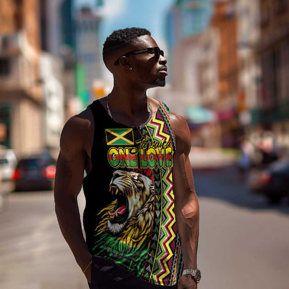 Personalized Jamaican Reggae-One Love Men Tank Top Tribal African Pattern and Roaring Lion - African Pride