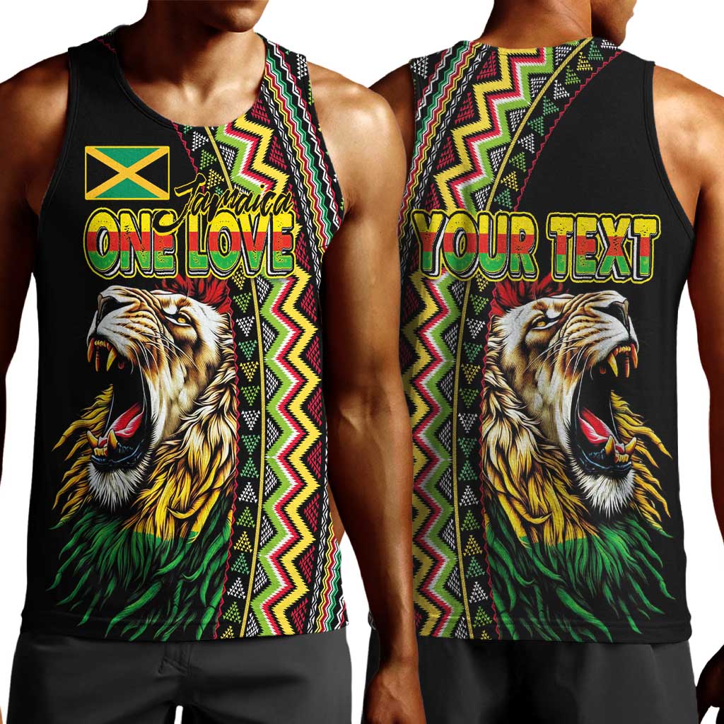 Personalized Jamaican Reggae-One Love Men Tank Top Tribal African Pattern and Roaring Lion - African Pride