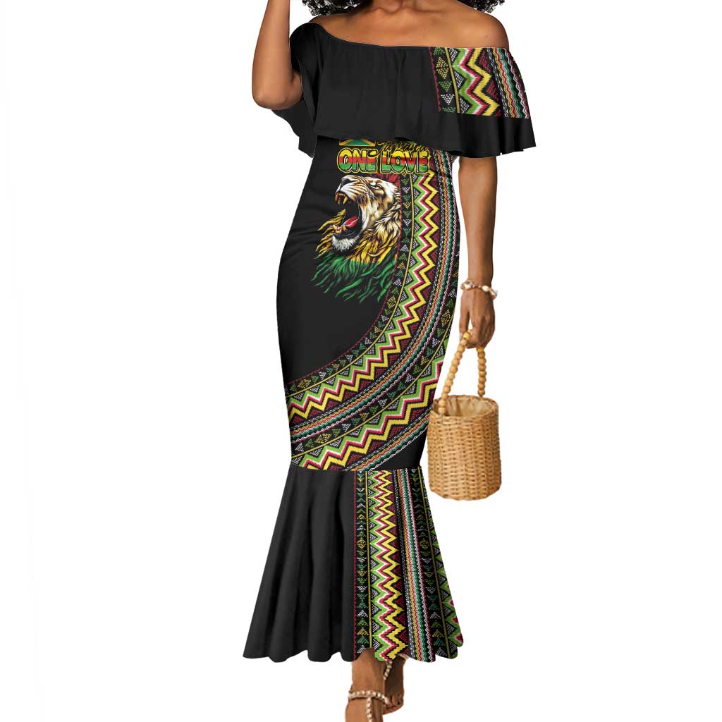 Personalized Jamaican Reggae-One Love Mermaid Dress Tribal African Pattern and Roaring Lion - African Pride