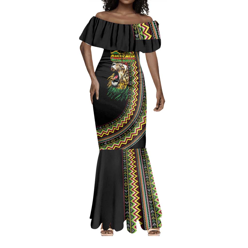 Personalized Jamaican Reggae-One Love Mermaid Dress Tribal African Pattern and Roaring Lion - African Pride