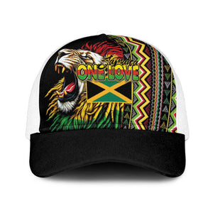 Jamaican Reggae-One Love Mesh Trucker Cap Tribal African Pattern and Roaring Lion - African Pride