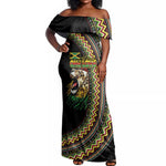 Personalized Jamaican Reggae-One Love Off Shoulder Maxi Dress Tribal African Pattern and Roaring Lion - African Pride