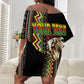 Personalized Jamaican Reggae-One Love Off Shoulder Short Dress Tribal African Pattern and Roaring Lion - African Pride