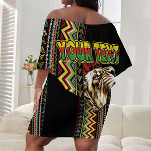 Personalized Jamaican Reggae-One Love Off Shoulder Short Dress Tribal African Pattern and Roaring Lion - African Pride