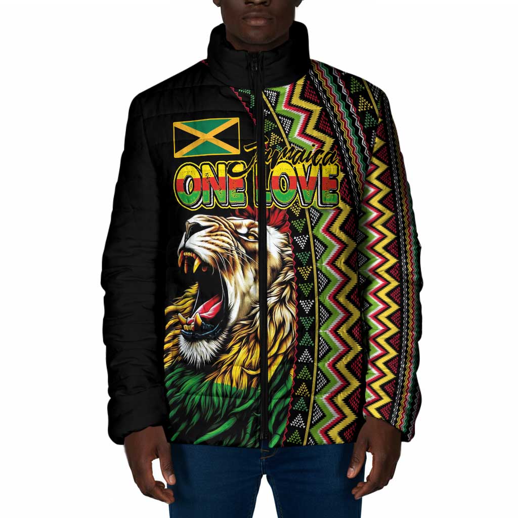 Personalized Jamaican Reggae-One Love Padded Jacket Tribal African Pattern and Roaring Lion - African Pride