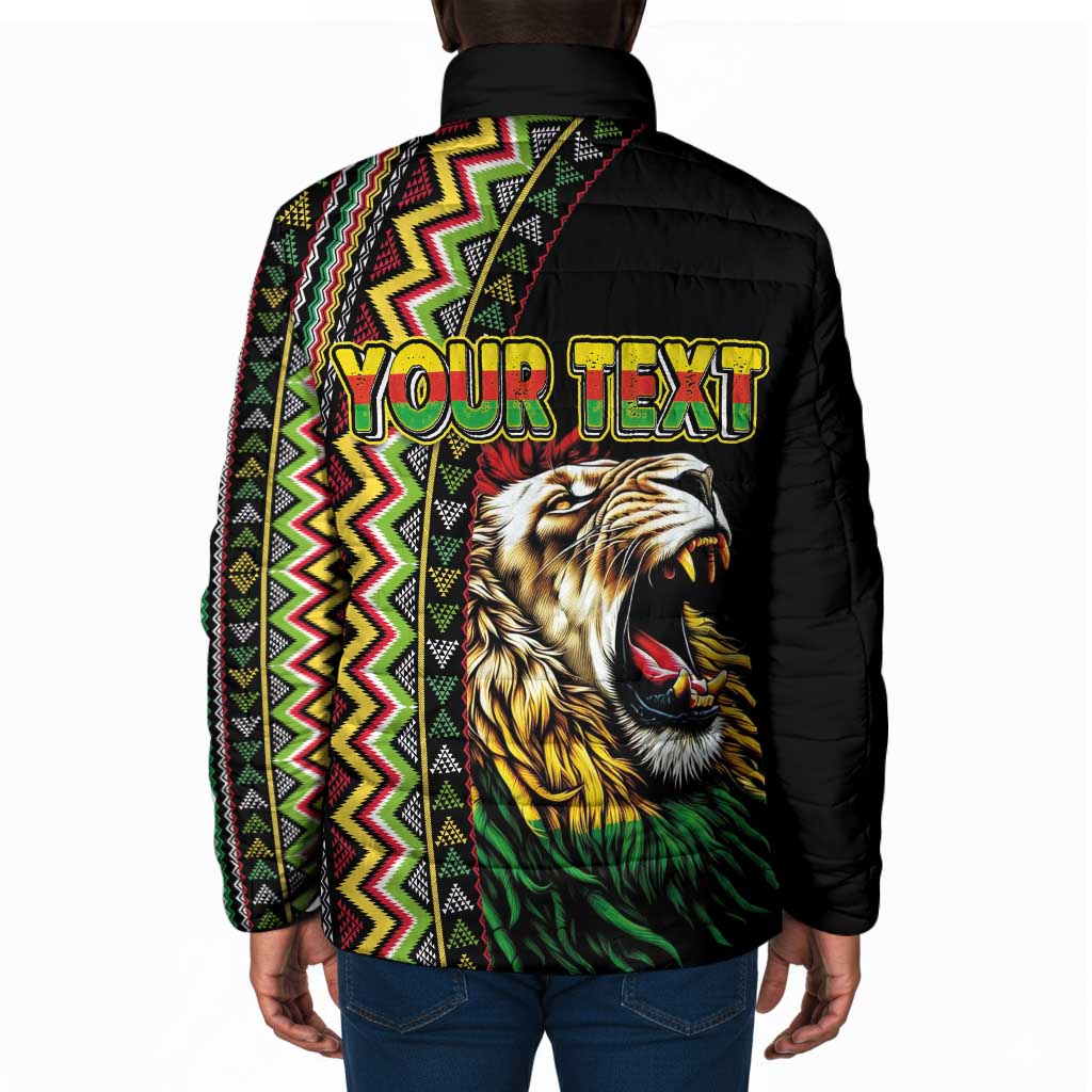 Personalized Jamaican Reggae-One Love Padded Jacket Tribal African Pattern and Roaring Lion - African Pride