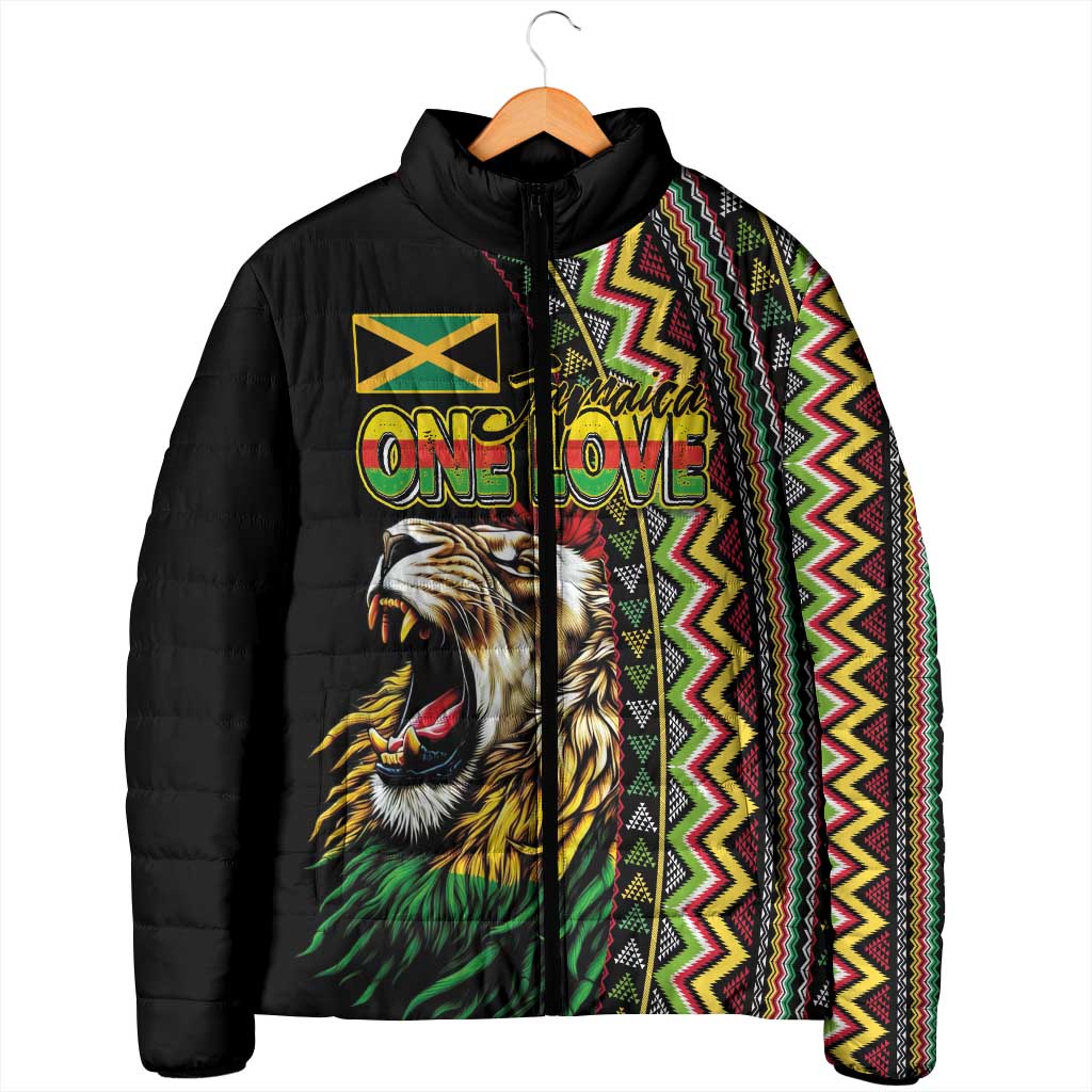 Personalized Jamaican Reggae-One Love Padded Jacket Tribal African Pattern and Roaring Lion - African Pride
