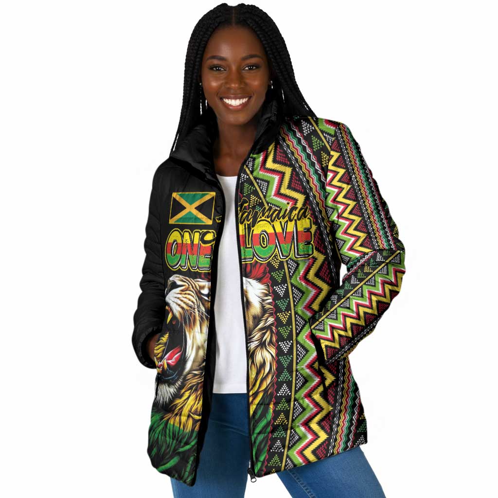 Personalized Jamaican Reggae-One Love Padded Jacket Tribal African Pattern and Roaring Lion - African Pride