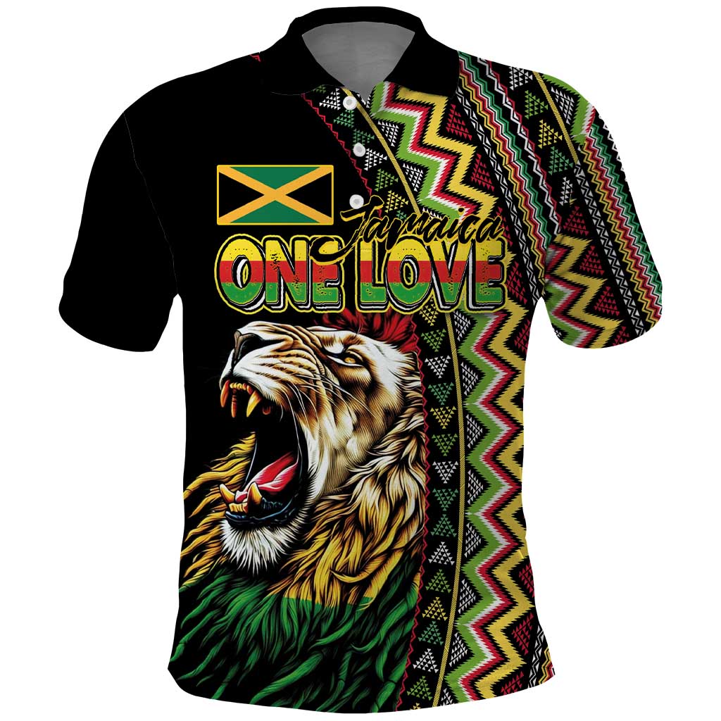 Personalized Jamaican Reggae-One Love Polo Shirt Tribal African Pattern and Roaring Lion LT03
