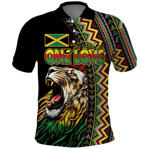 Personalized Jamaican Reggae-One Love Polo Shirt Tribal African Pattern and Roaring Lion LT03