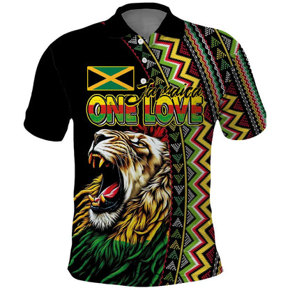Personalized Jamaican Reggae-One Love Polo Shirt Tribal African Pattern and Roaring Lion LT03