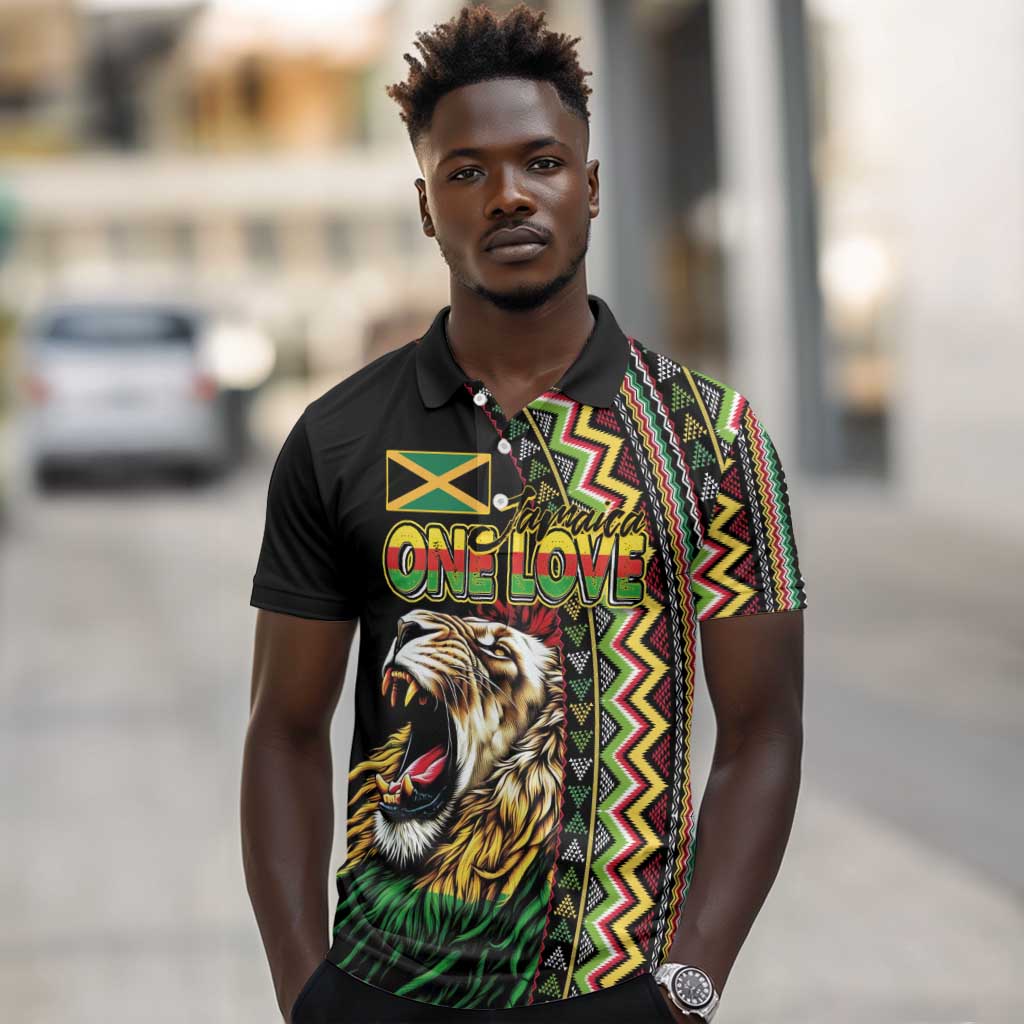 Personalized Jamaican Reggae-One Love Polo Shirt Tribal African Pattern and Roaring Lion LT03