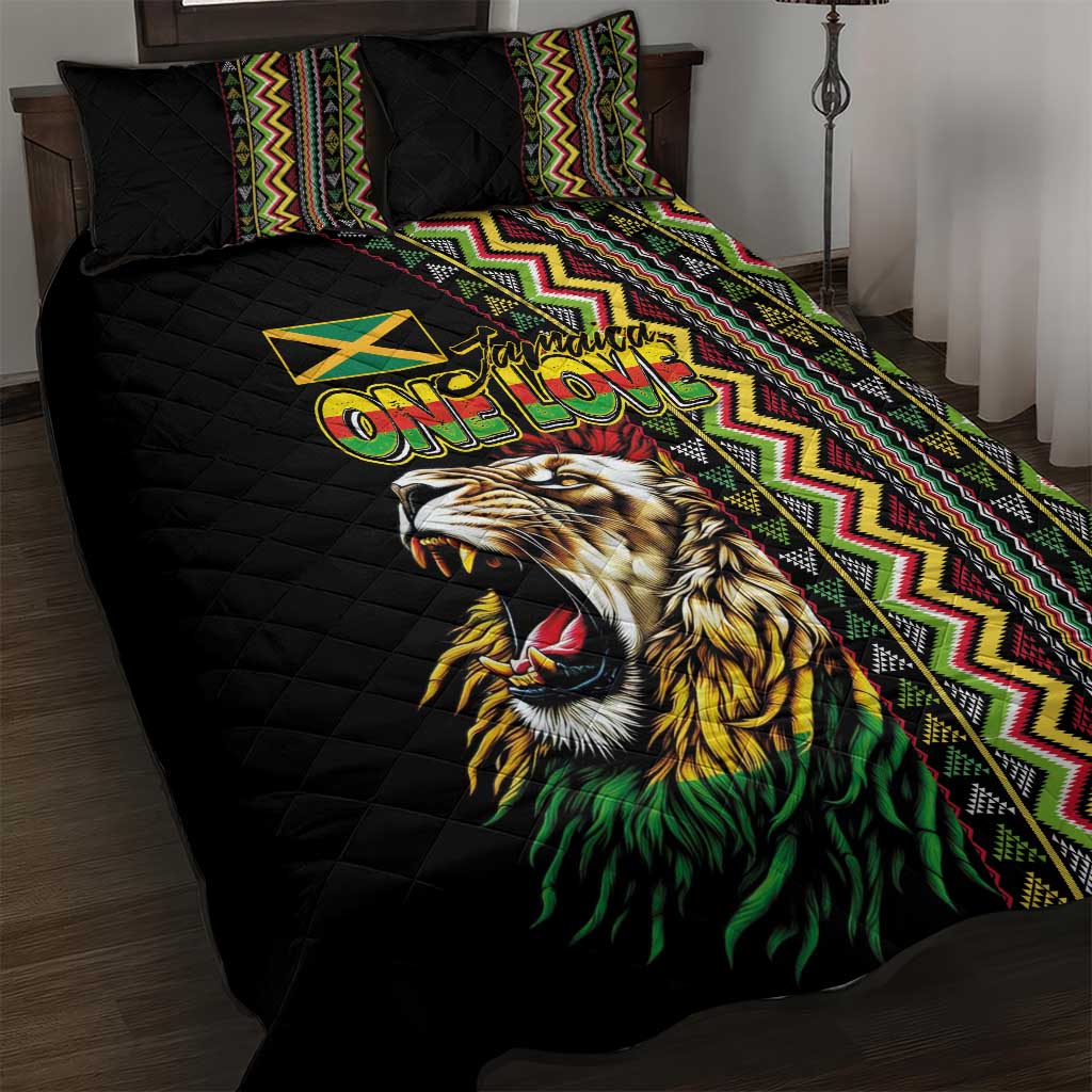Jamaican Reggae-One Love Quilt Bed Set Tribal African Pattern and Roaring Lion - African Pride