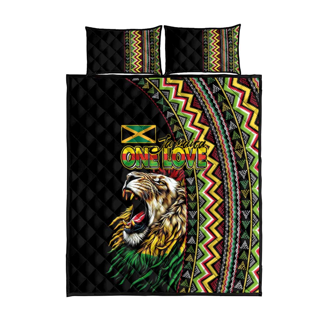 Jamaican Reggae-One Love Quilt Bed Set Tribal African Pattern and Roaring Lion - African Pride