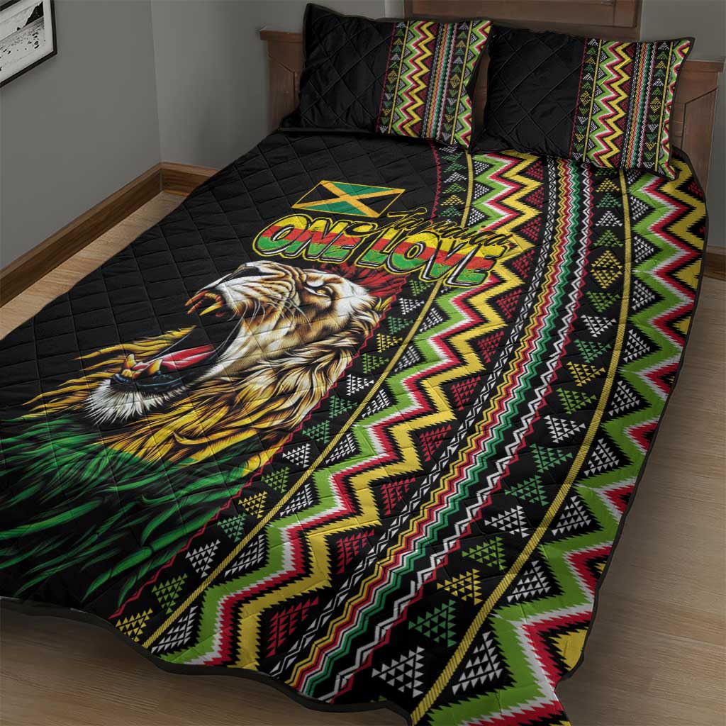 Jamaican Reggae-One Love Quilt Bed Set Tribal African Pattern and Roaring Lion - African Pride