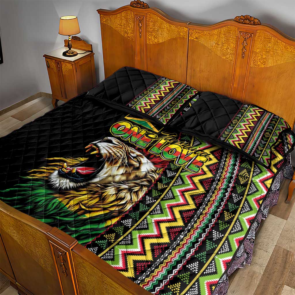 Jamaican Reggae-One Love Quilt Bed Set Tribal African Pattern and Roaring Lion - African Pride