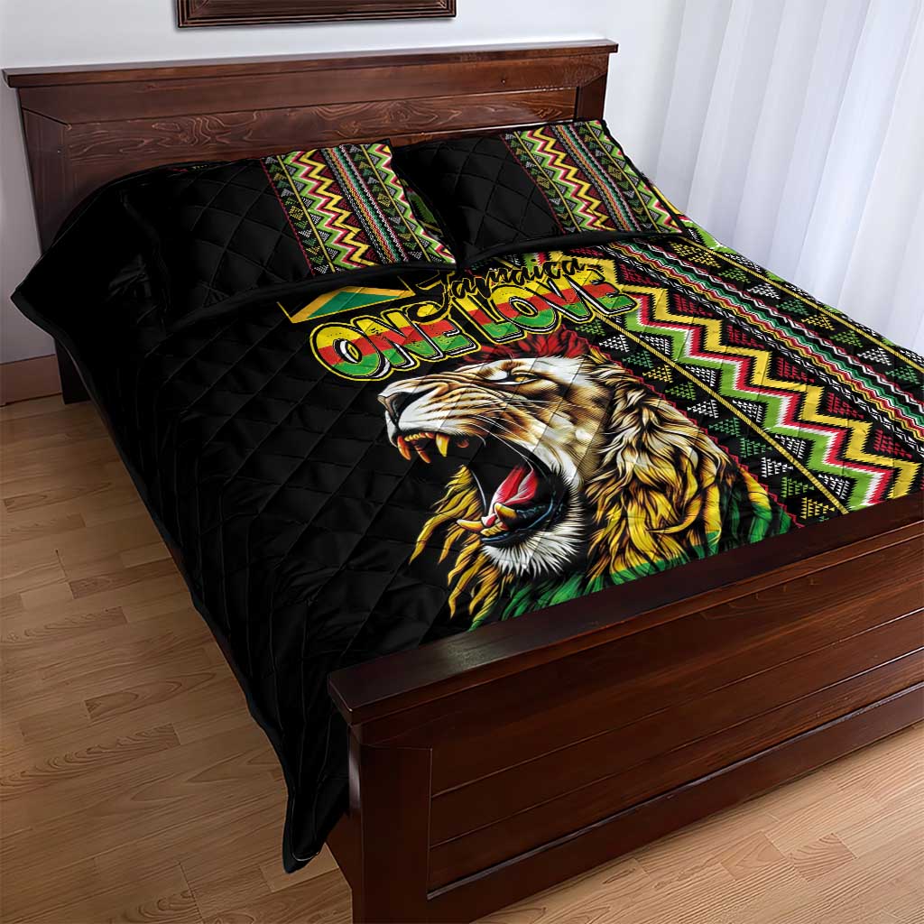 Jamaican Reggae-One Love Quilt Bed Set Tribal African Pattern and Roaring Lion - African Pride