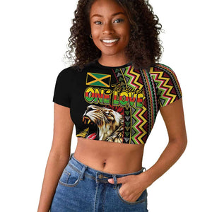 Personalized Jamaican Reggae-One Love Raglan Cropped T shirt Tribal African Pattern and Roaring Lion LT03