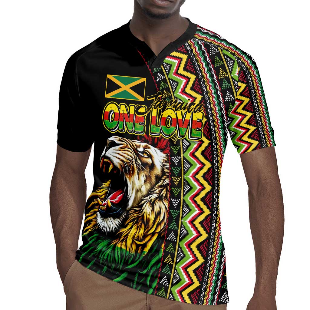 Personalized Jamaican Reggae-One Love Rugby Jersey Tribal African Pattern and Roaring Lion LT03