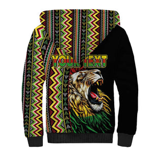 Personalized Jamaican Reggae-One Love Sherpa Hoodie Tribal African Pattern and Roaring Lion - African Pride