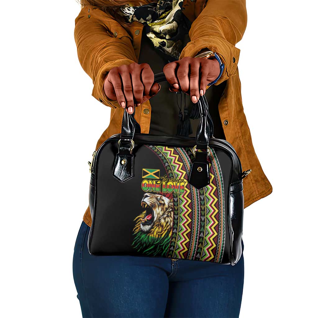 Jamaican Reggae-One Love Shoulder Handbag Tribal African Pattern and Roaring Lion - African Pride