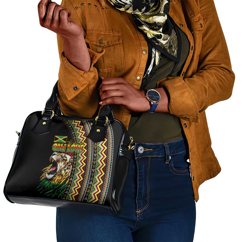 Jamaican Reggae-One Love Shoulder Handbag Tribal African Pattern and Roaring Lion - African Pride