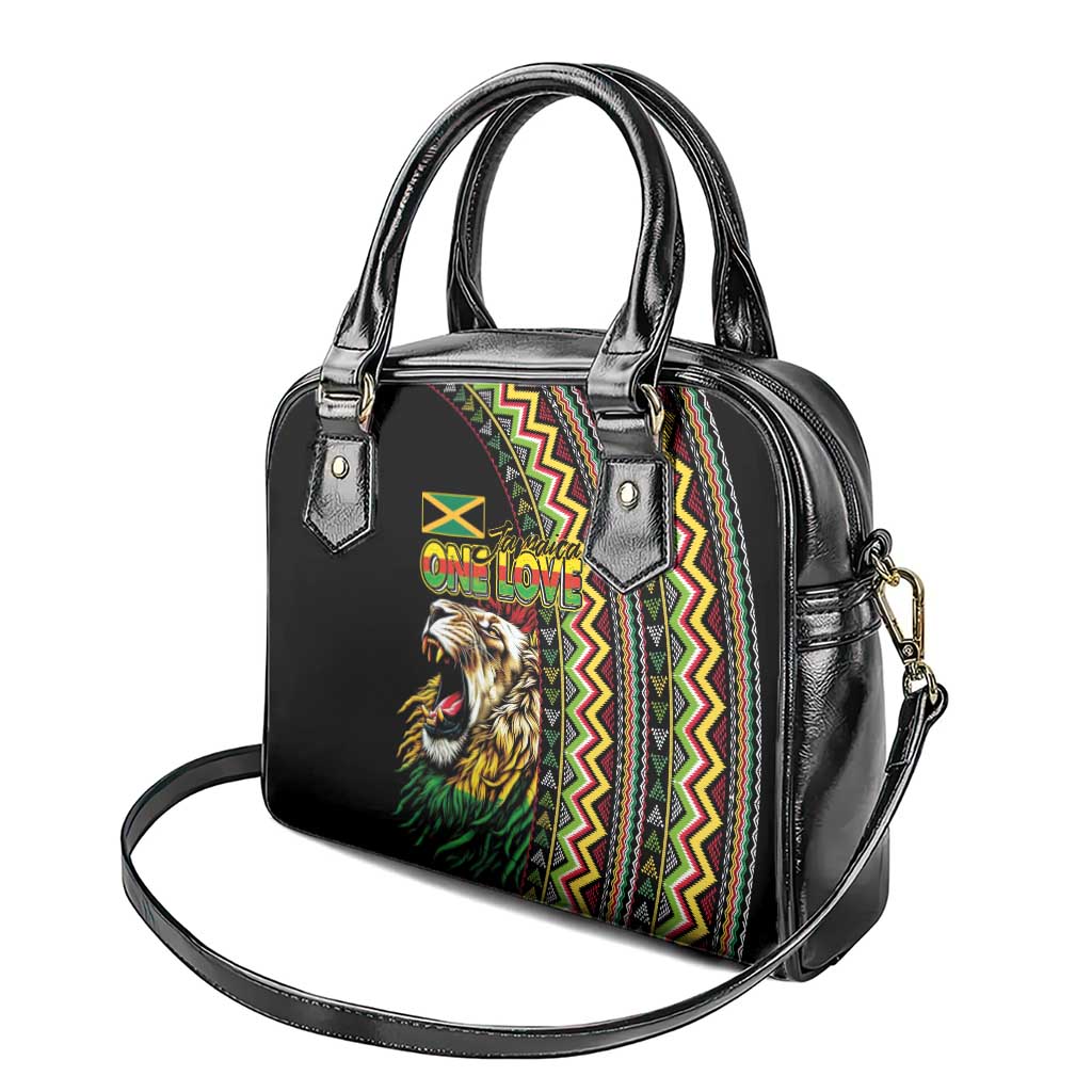 Jamaican Reggae-One Love Shoulder Handbag Tribal African Pattern and Roaring Lion - African Pride