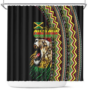 Jamaican Reggae-One Love Shower Curtain Tribal African Pattern and Roaring Lion - African Pride