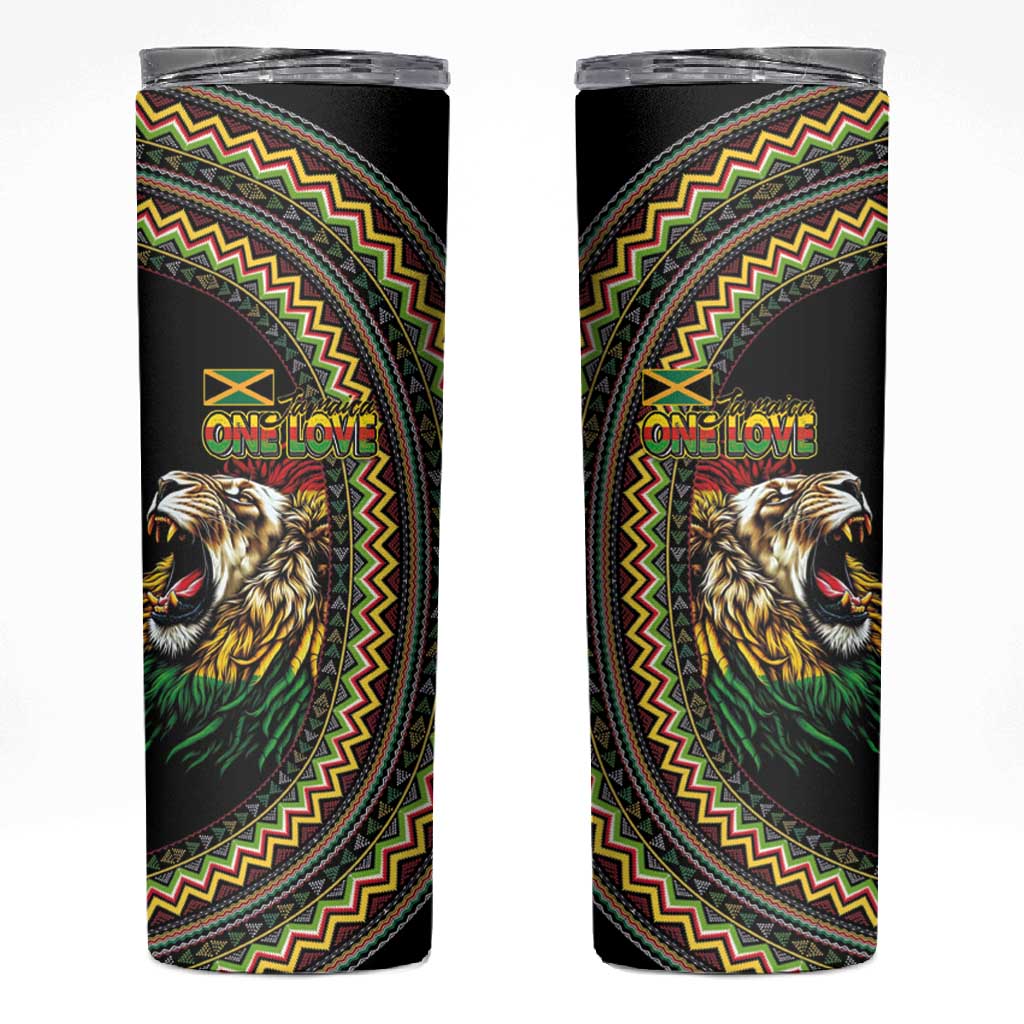 Jamaican Reggae-One Love Skinny Tumbler Tribal African Pattern and Roaring Lion - African Pride
