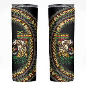 Jamaican Reggae-One Love Skinny Tumbler Tribal African Pattern and Roaring Lion - African Pride