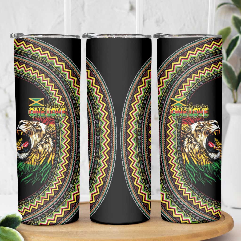 Jamaican Reggae-One Love Skinny Tumbler Tribal African Pattern and Roaring Lion - African Pride